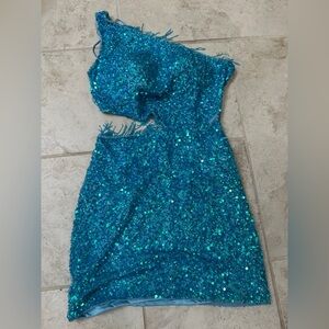 Blue Sequin One-Shoulder Formal Dress